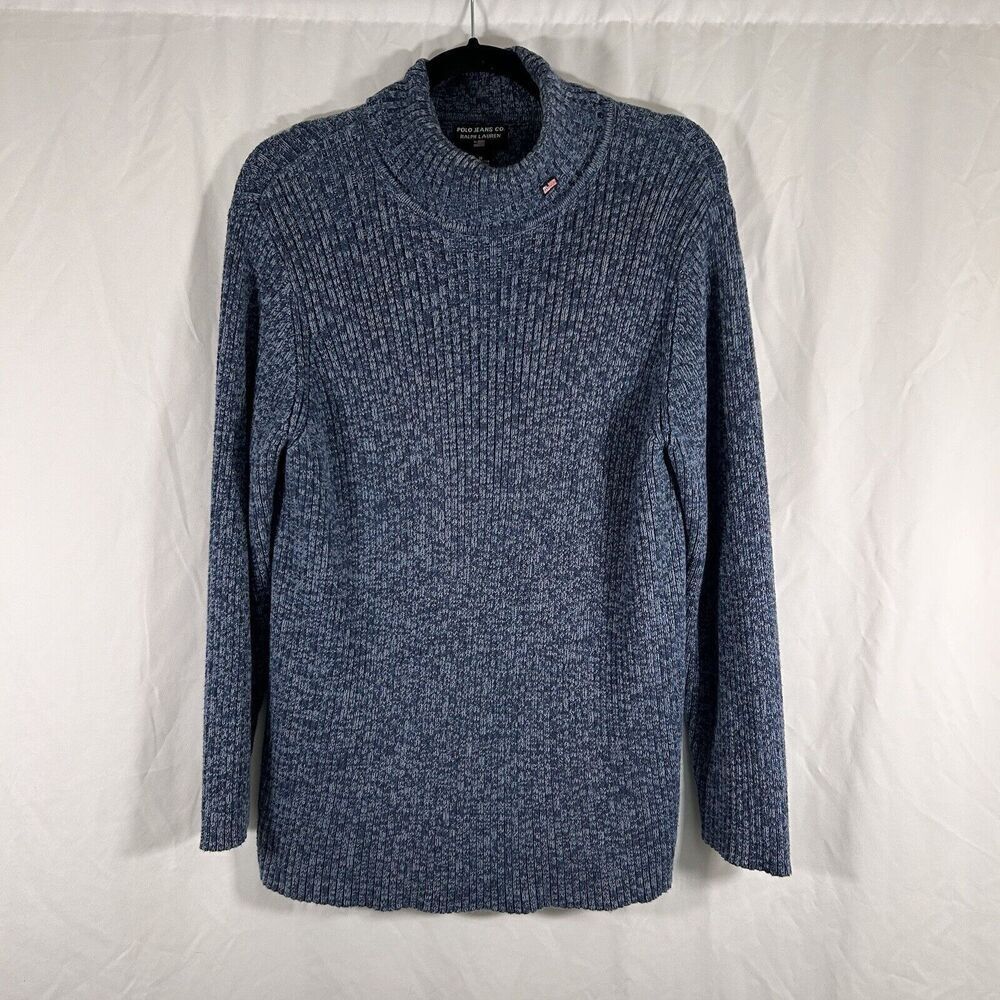 Polo Jeans Co Sweater SZ Medium Blue Ribbed Turtle Neck Long Sleeve